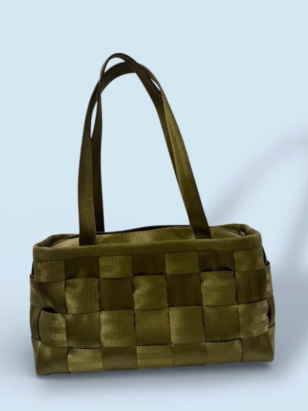 Harvey’s Seatbelt Bag Olive Green Woven Tote 14x17.5x4 Shoulder Bag VINTAGE